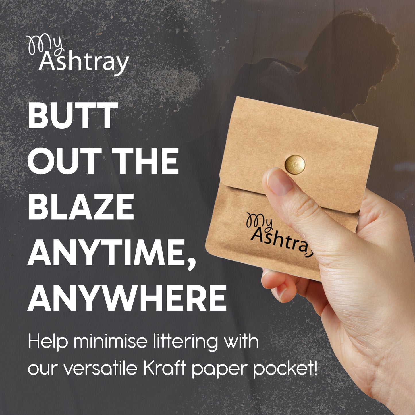 Portable Pocket Ashtray - Smell Proof Kraft Paper Small Popper Wallets w/Sturdy Metal Button, Fireproof Lining, Aluminium Foil, Thermal Foam - Kraft Paper Pouch